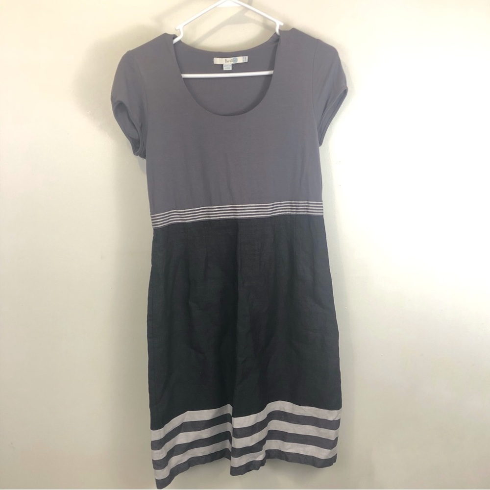Boden Linen Knit Gray Sheath Shift Dress Stripe Size 8